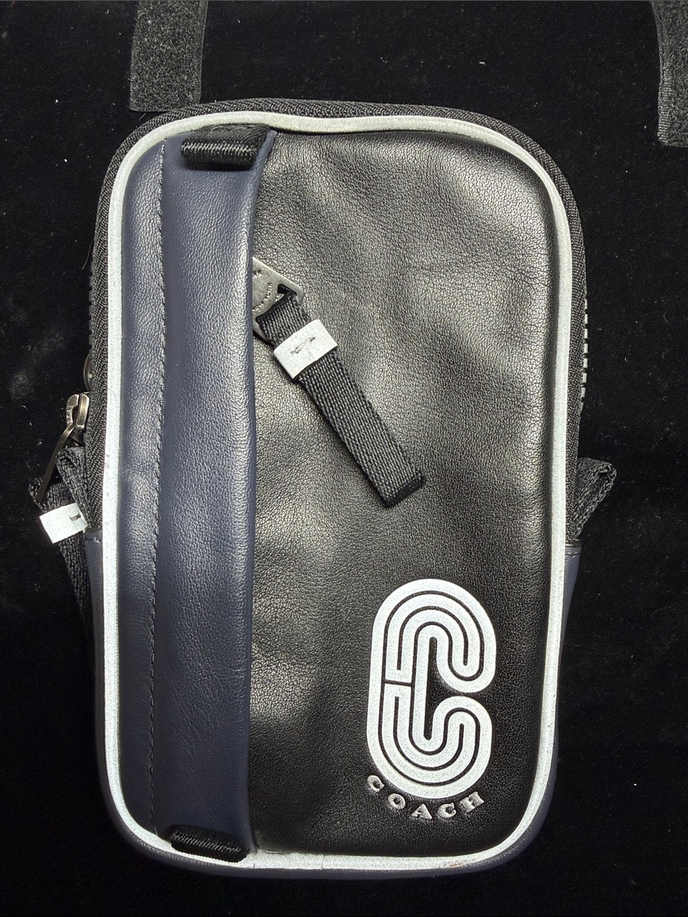 Coach Black and Navy Leather Men’s Belt Bag with White Trim